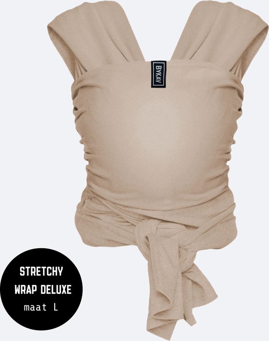 ByKay Stretchy Deluxe - rekbare draagdoek voor newborn - ergonomisch - tot 18kg - 100% biologisch katoen - beige - Sand - maat L