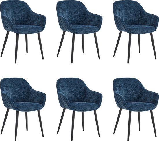 Colenis® - Chaises de salle à manger Metropol - Lot de 6 - Bleu - Tissu en lin - Industriel - Avec accoudoir - Chaise