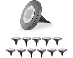 HOFTRONIC - 12x Ellis Solar Grondspots Buiten Zwart - 8 LEDs - IP65 waterdicht - Solar tuinverlichting - Incl. Schemerschakelaar - tuinspot zonneenergie
