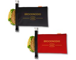 Broodnodig® - Herbruikbare Boterhamzakken (2pack) - van 100% Gerecyclede Flessen - Ideaal als Diepvrieszakjes - Lunchzak - Herbruikbaar Boterhamzakje - Foodwrap - Lunchbox - 30x20cm - Zwart & Rood