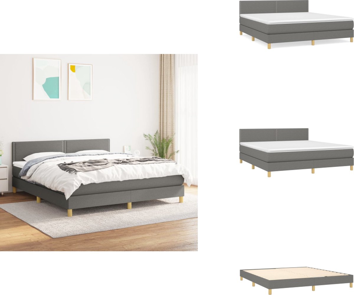 vidaXL Boxspring - Boxsprings - Bed - Slaapmeubel - Boxspring met matras stof donkergrijs 180x200 cm