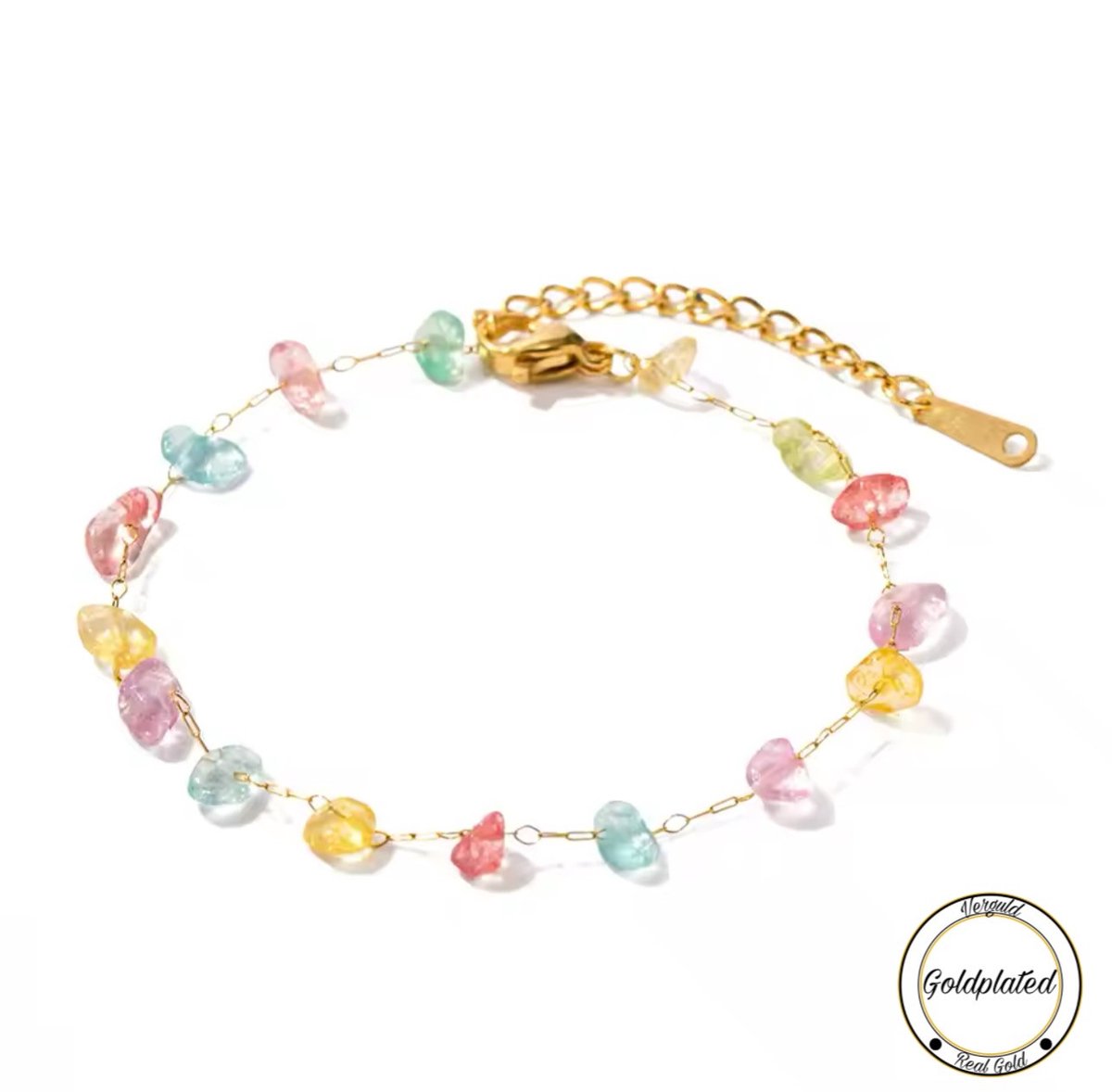 Borasi Armband Met Natuurstenen | Goldplated | 17 cm tot 21 cm | Roestvrij Staal |