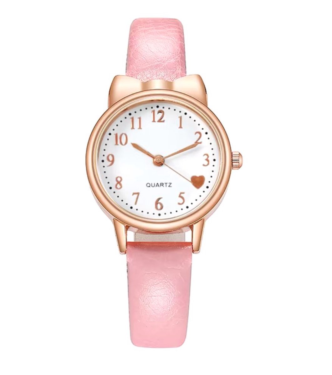 Kinderhorloge roze strik - hartje