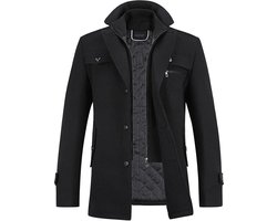 Winterjas voor heren, middellang, dikke wollen trenchcoat, gewatteerde voering, normale pasvorm, militaire jekker