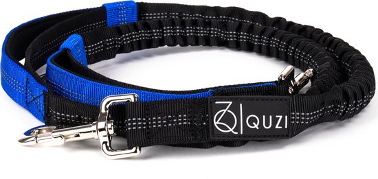 Canicross Looplijn voor Grote Honden - Elastische Handsfree Hondenriem - Hardloopriem Hond - 150/210 cm - Blauw - Quzi