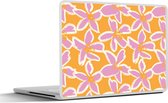 Laptop sticker - 10.1 inch - Bloemen - Patroon - Roze - Oranje - 25x18cm - Laptopstickers - Laptop skin - Cover