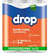 DROP Super Kitchen Roll - 1x12 rouleaux de cuisine - Papier essuie-tout Ultra absorbant - Pack économique de 12 rouleaux