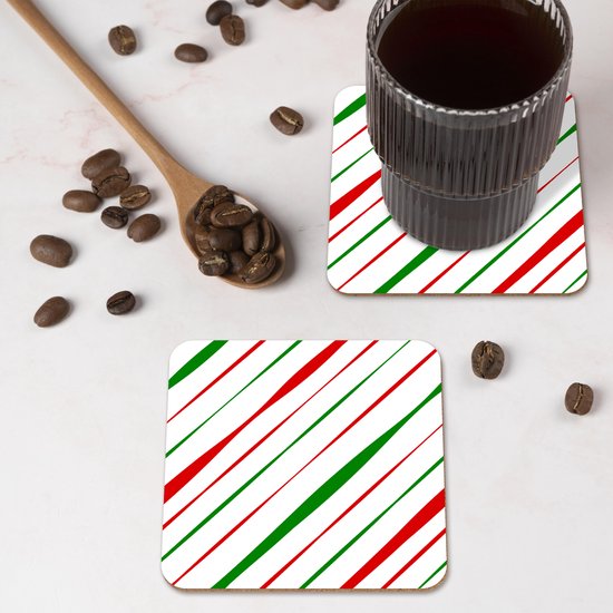 Sous-verres verres pour verres - Motifs - Noël - Rayures - 10x10 cm - Sous-verres en verre - 6 pièces - Décoration de table de Noël - Décoration de table de Noël - Décoration de table