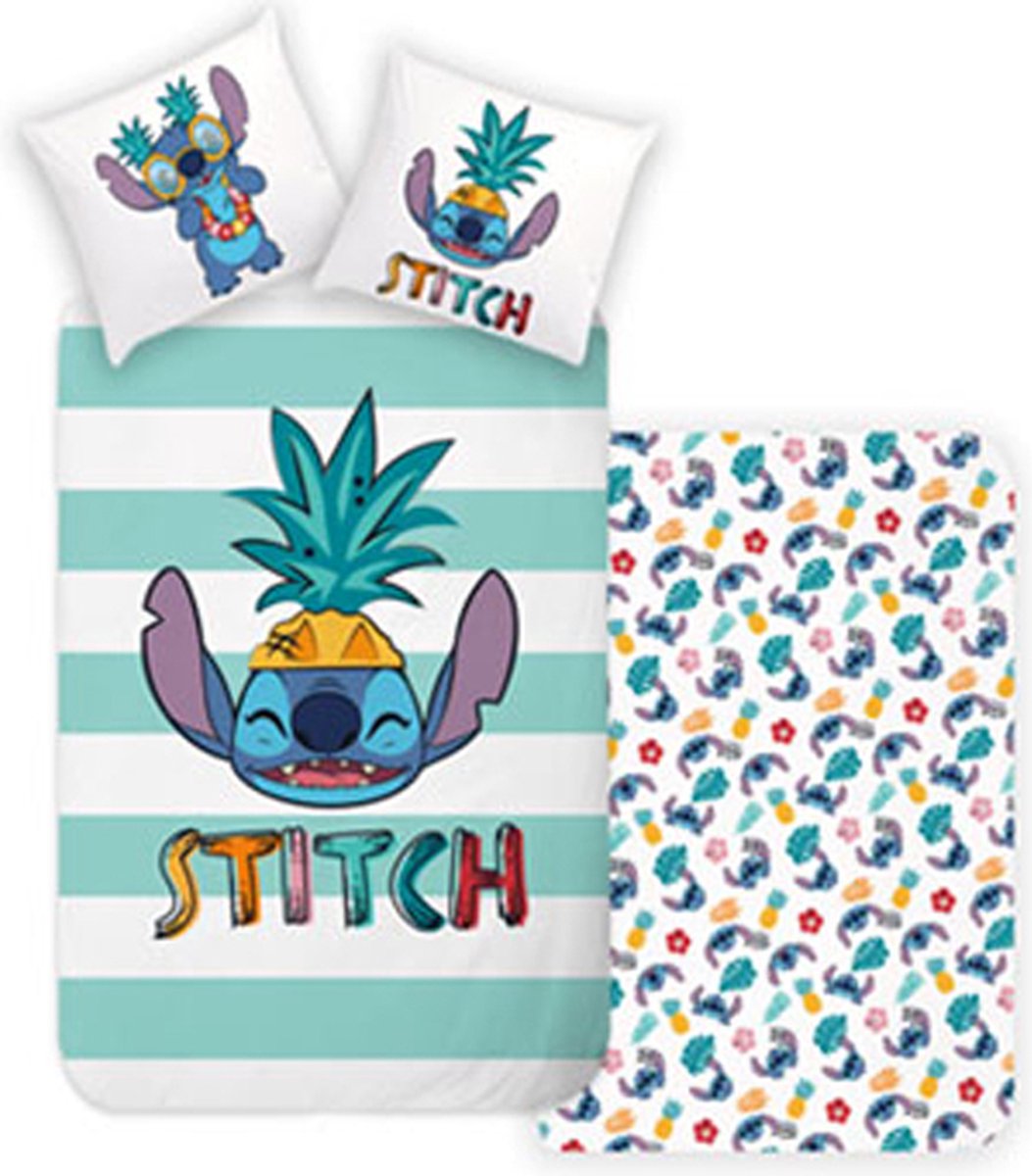 Lilo en Stitch dekbedovertrek Groene Stripes 140 x 200 cm - 70 x 90cm - katoen