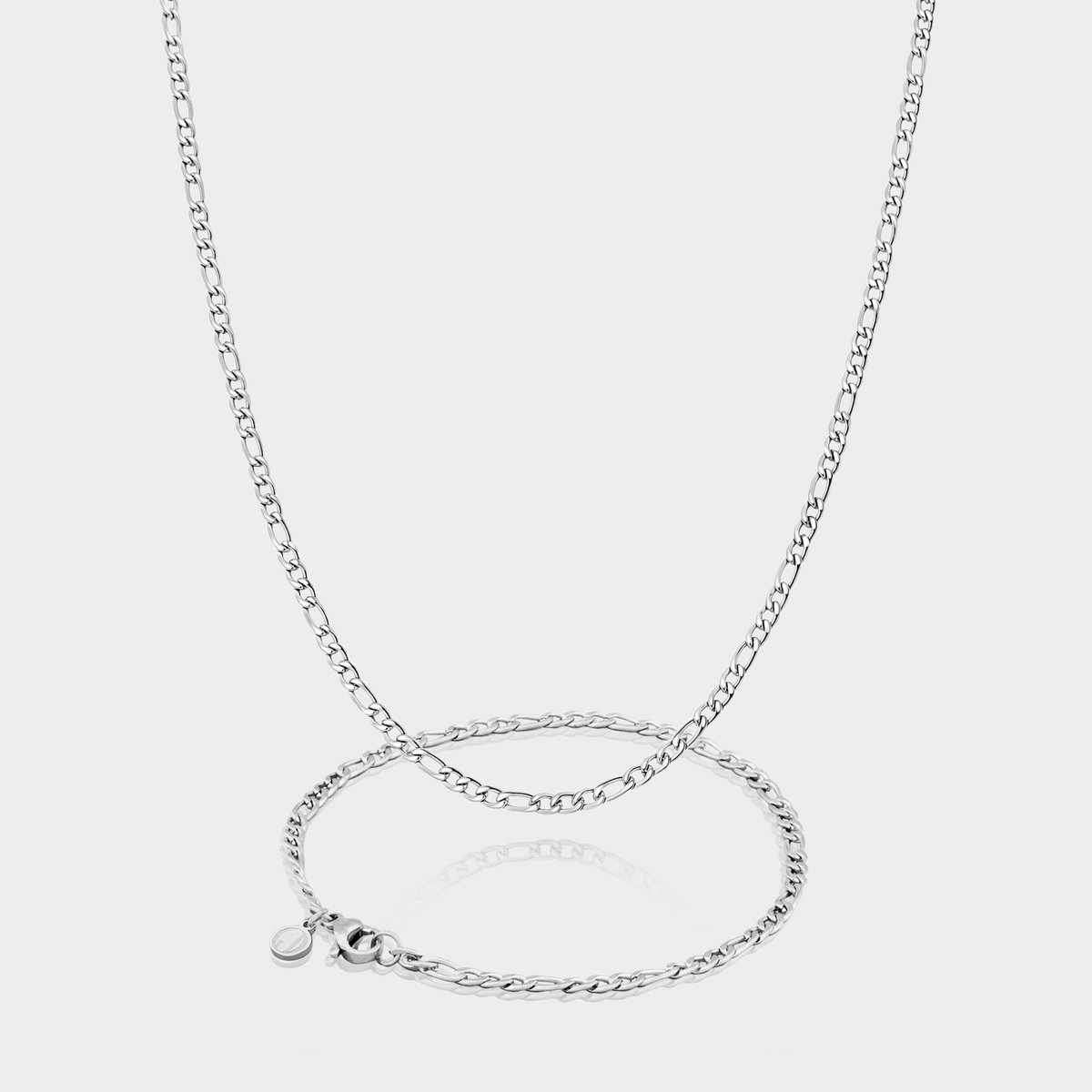Figaro Ketting 3 mm x Figaro Armband 3 mm - Zilveren Schakelketting en Schakelarmband Heren - 50/21 cm lang - Olympus Jewelry