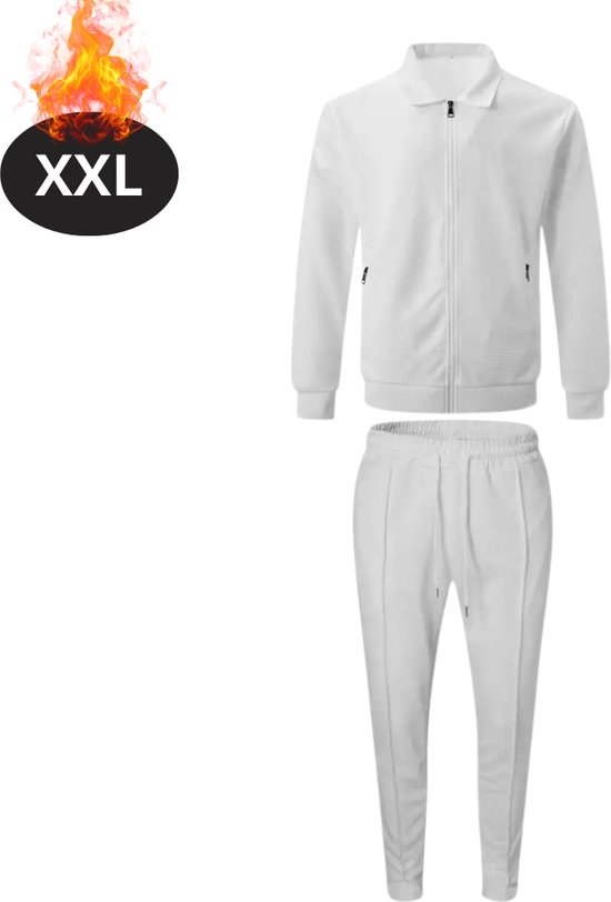 Survêtement Nivard - Survêtement d'intérieur - Adultes - Survêtement - Confortable - Pantalon de jogging - Survêtement - Homme - Zip - Wit - XXL