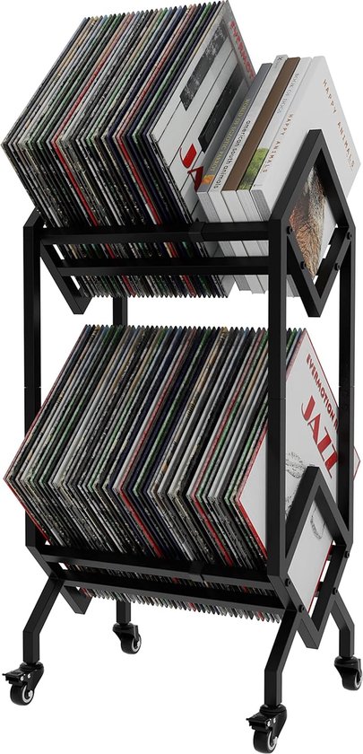 Vinylplatenopslag Met 3 Vakken – Metalen En Houten Houder Voor 80+ LP’s, Ook Voor Boeken, Tijdschriften En Accessoires
