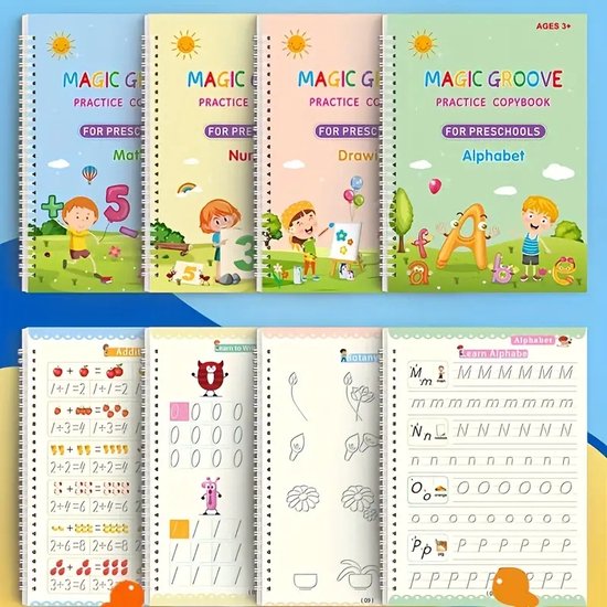 Kinder (leren schrijven) Magische (herbruikbare) kinder Boeken, Herbruikbare 3D Kalligrafie Copybooks, engels Nummer, letters, inclusief magische pen cadeau!