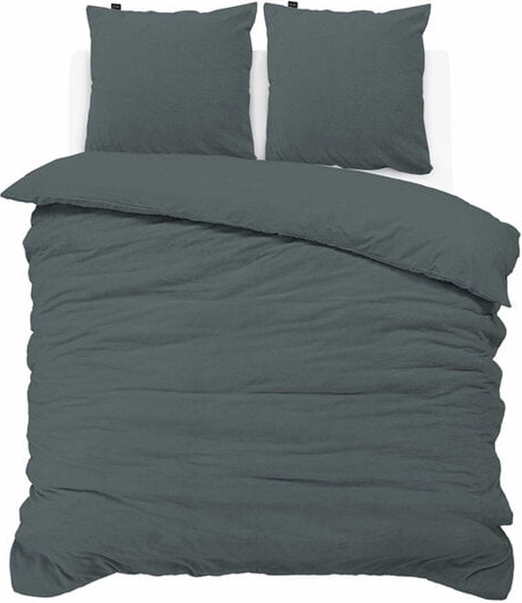 iSleep Dekbedovertrek Teddy Fleece - Tweepersoons - 200x200/220 cm - Antraciet