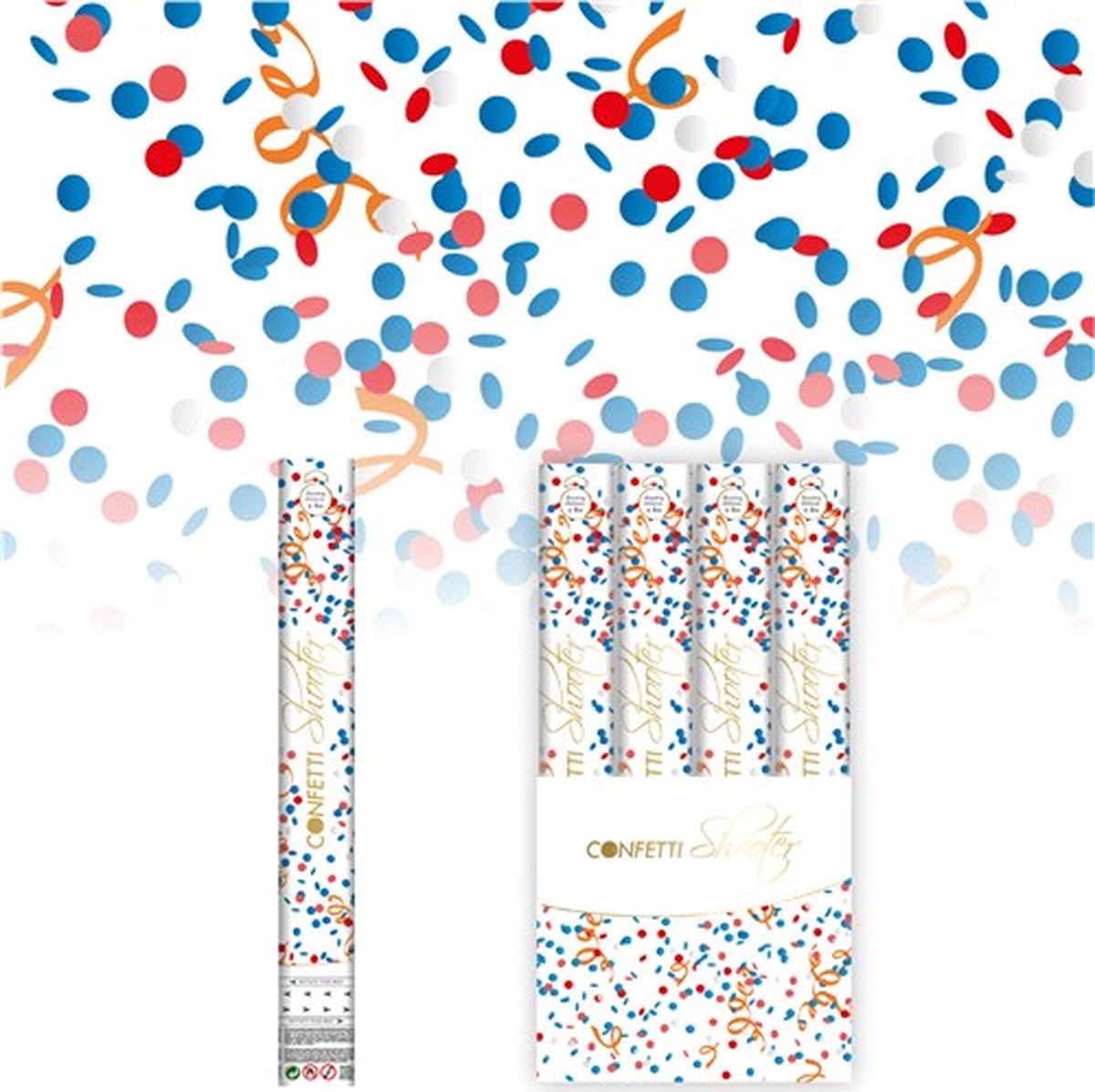 3x Party popper Rood / Wit / Blauw 40 cm