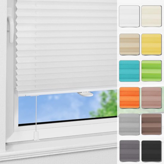 Klemmfix plissé sans perçage, store plissé avec support de serrage, (blanc 35x100), protection solaire intimité, rideau à pince Easyfix, store pliant, store pliant pour fenêtres et portes