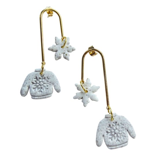 2 Love it Noël - Hiver - Boucles d'oreilles - Acier inoxydable - Argile polymère - Léger - Wit - Couleur or