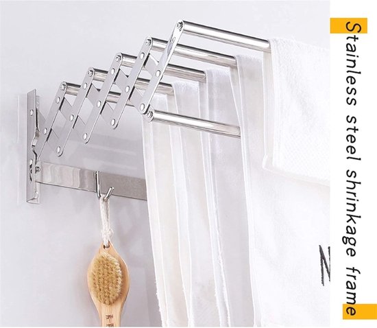 Wandgemonteerde kledinghanger rek wasdroogrek wandmontage ruimtebesparend kledingrek - intrekbaar en inklapbaar (drievoudig) - voor wasgoed, badkamer Wandgemonteerde kledinghanger rek wasdroogrek wandmontage ruimtebesparend kledingrek - intrekbaar en inklapbaar (drievoudig) - voor wasgoed, badkamer
