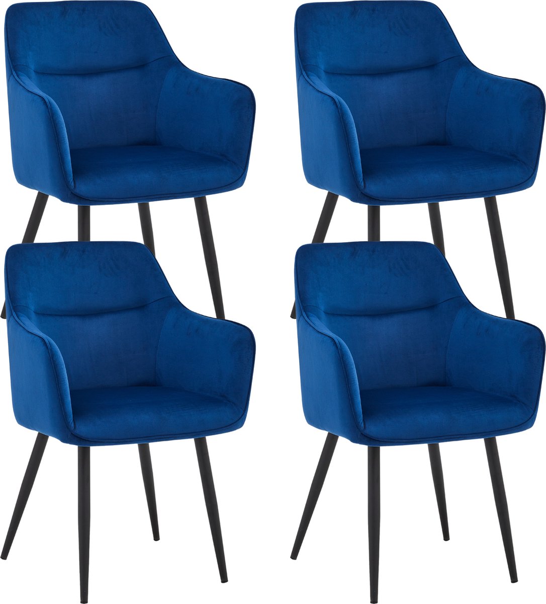 Colenis City Eetkamerstoel - Set Van 4 - Blauw - Fluweel - Velvet - Industrieel - Stoel - Design - Armleuningen