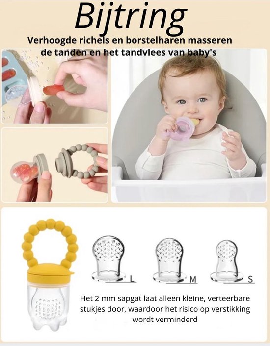 Finity Kids - Fruitspeen - Bijtring - Fruit feeder - Fruitzuiger - Kinder bestek - Babyspeen voor groenten en fruit - BPA/PVC Vrij - Inclusief Vriesbestendig Bewaarbakje - Verlichting voor Doorkomende Tandjes - Vaatwasmachinebestendig - Blauw van Finity Kids — afbeelding 4
