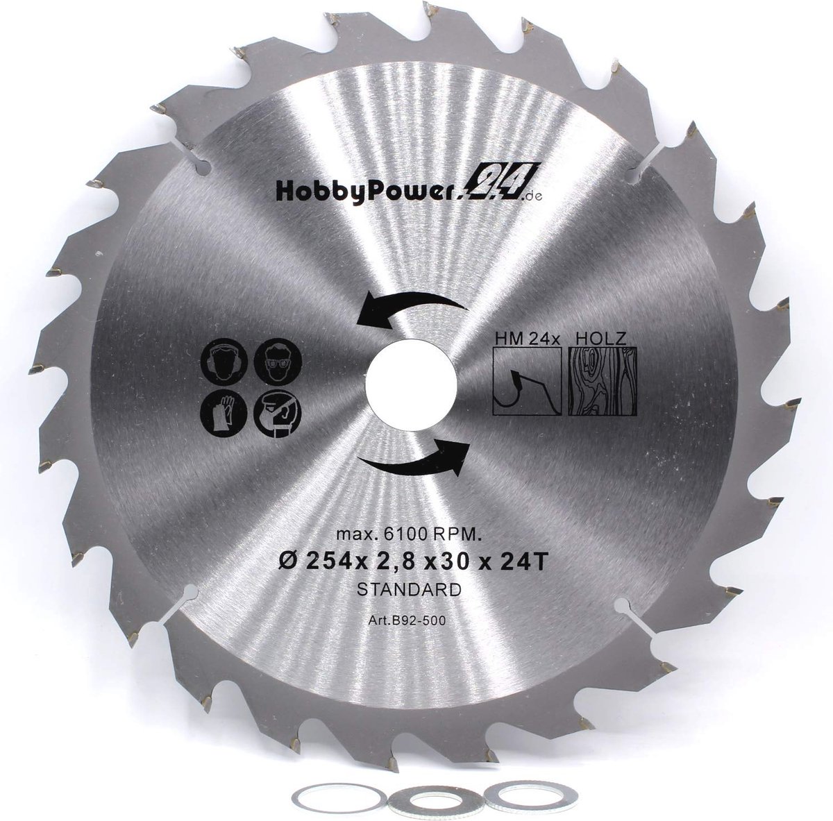 Cirkelzaagblad 254 mm met 24 Tanden en Verloopringen 25,4/20/16 mm