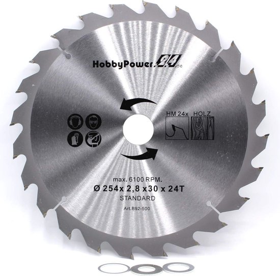Hardmetalen Zaagblad 250 - 60 tanden, trapezium vlaktand