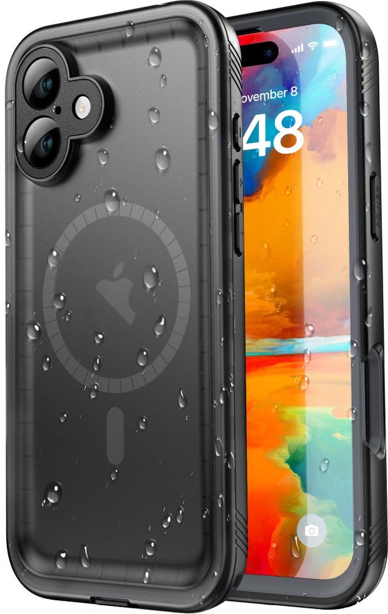 Hoesje geschikt voor Apple iPhone 16 - Shellbox Waterproof IP68 waterdichte 360 Case - Geschikt voor MagSafe - Zwart