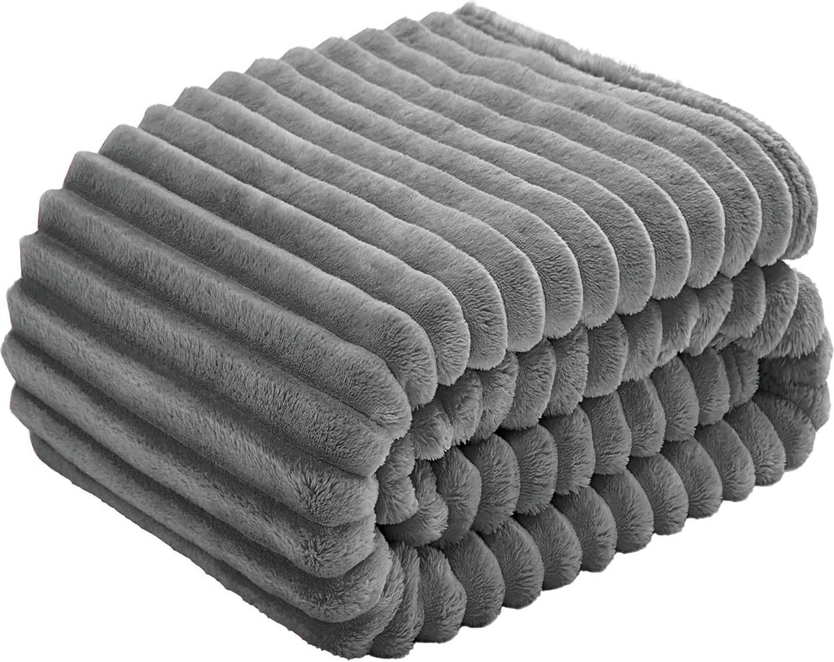 Goodivery ® Zachte en Warme Fleece Deken voor Bank of Bed - 230 x 230 cm, Strak Gestreept Grijs Design