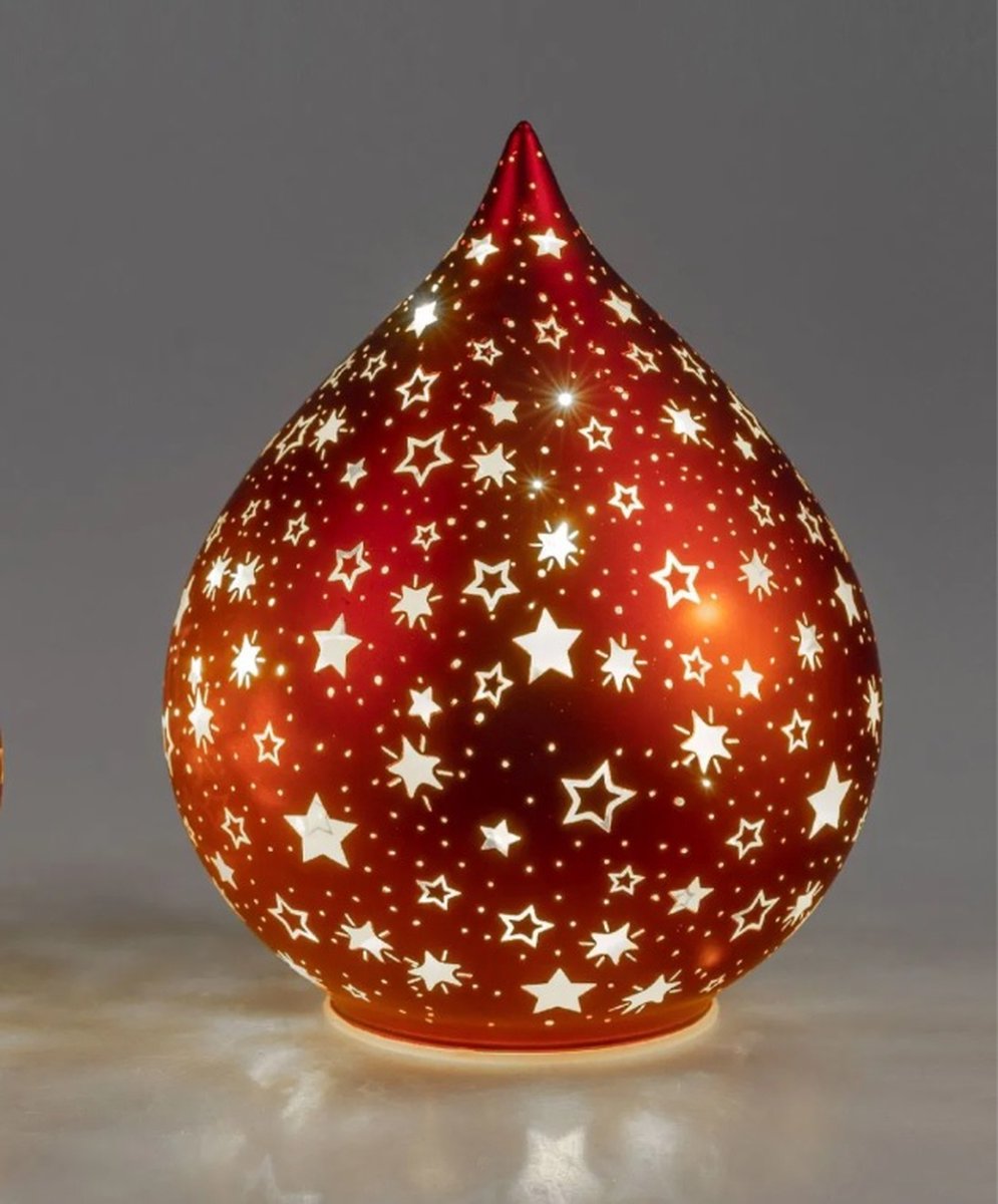 Kerst - Druppel - Decoratie - Glas - 19cm - Ø15cm - incl ledlicht - incl. AAA batterij