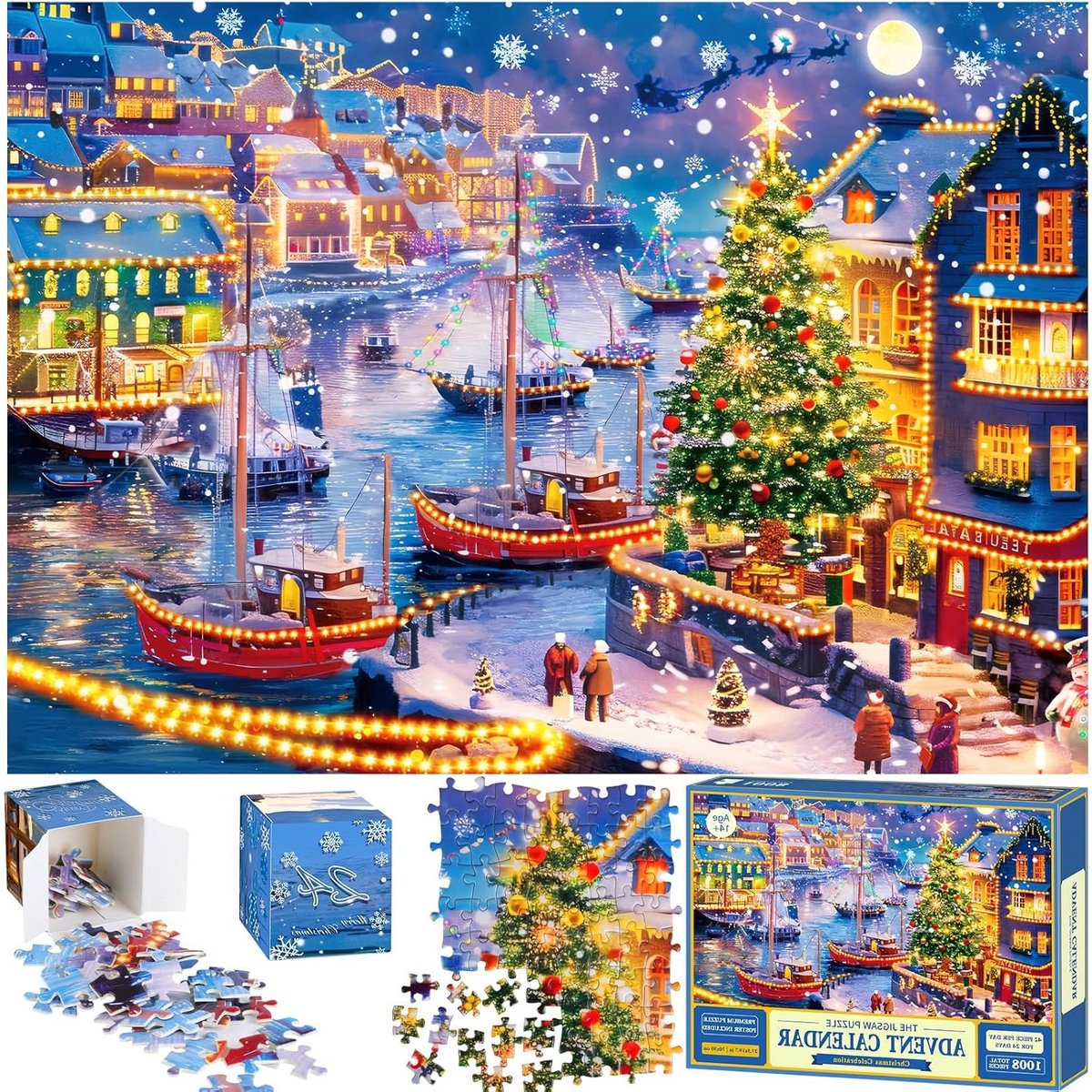 oCreon Jigsaw Adventskalender 2024 - Kerstpuzzel met 1008 Stukken voor Volwassenen en Kinderen