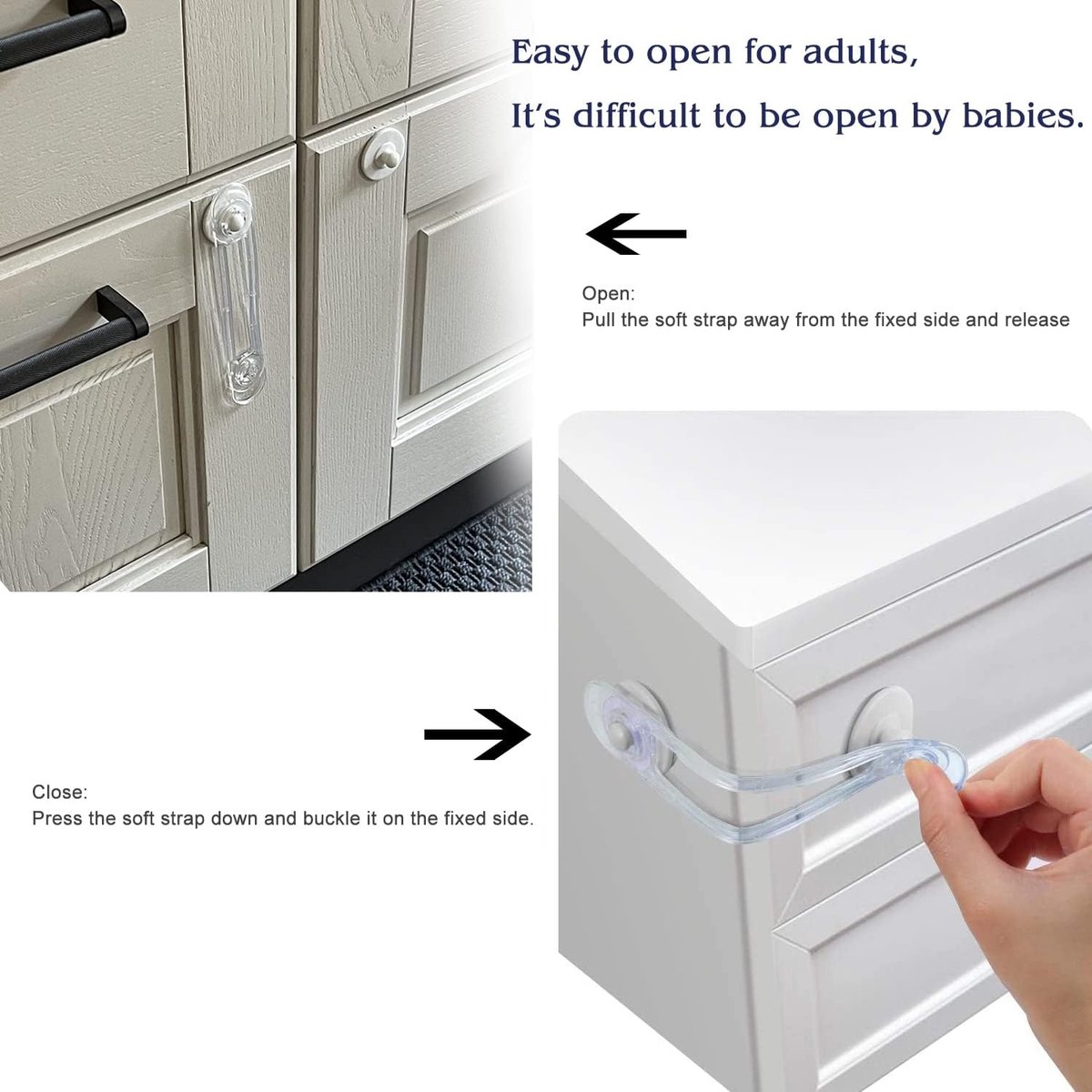 Kinderslot Kastjes - 8 Stuks - Ladeslot - Kastslot - Baby Veiligheid - Kast Beveiliging Baby - Zelfklevend Kinderslot - Veiligheidshaakjes - Transparant - Zelfklevend 3m - Voor Baby Veiligheid - Geen Boor Of Schroeven - Voor Kast, Deur En Lade – foto 4