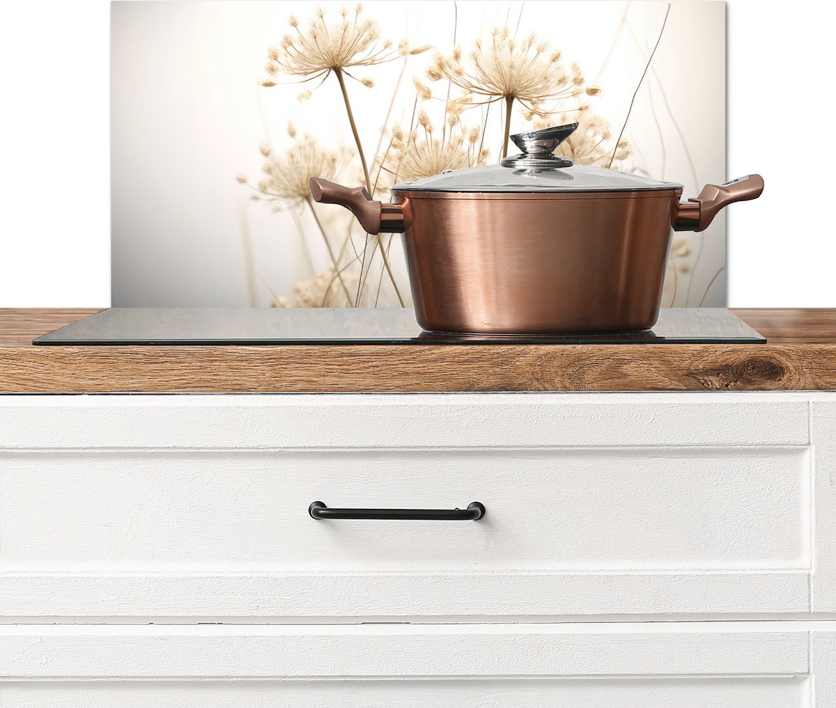 Spatscherm keuken 70x30 cm - Kookplaat achterwand Bloemen - Wit - Zonlicht - Muurbeschermer - Spatwand fornuis - Hoogwaardig aluminium