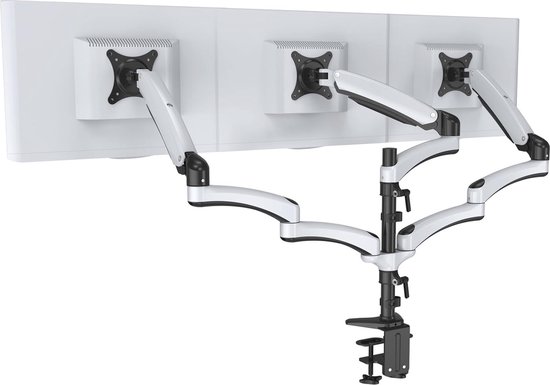 EP Gear Support pour triple écran, 3 supports de moniteur, support de table avec bras à ressort à gaz pour écrans jusqu'à 27 pouces, VESA75 75 ou 100 x 100 mm, noir