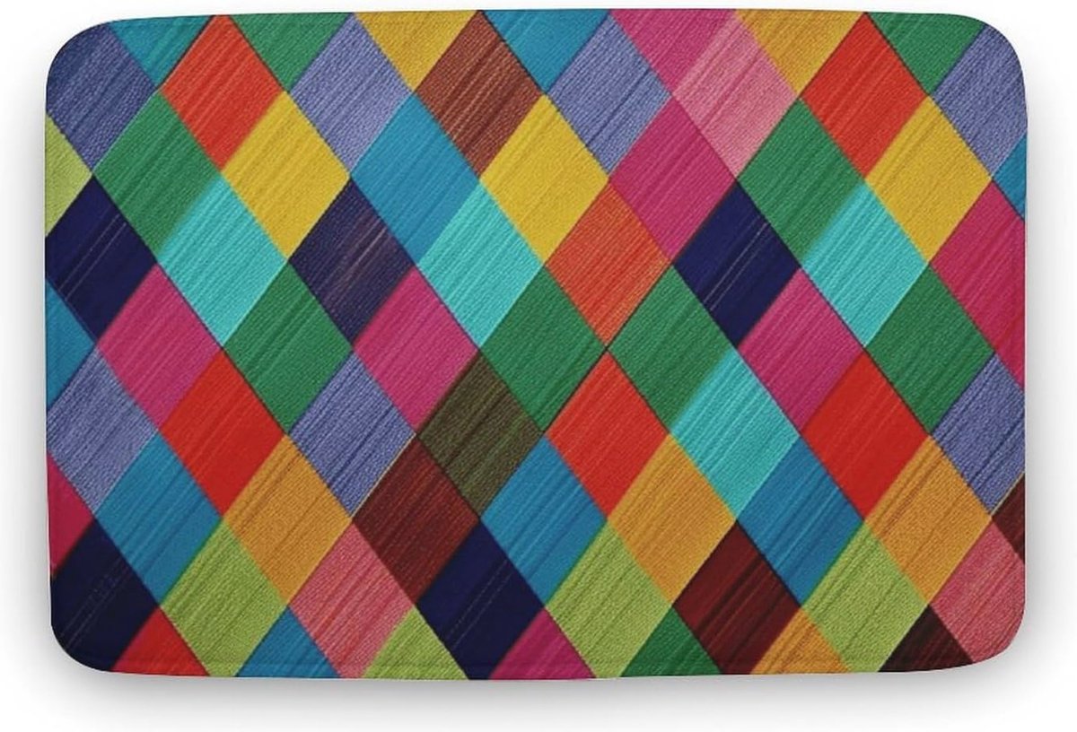 Kleurrijke Geruite Badmat - Super Absorberend en Antislip Badtapijt 80 x 50 cm