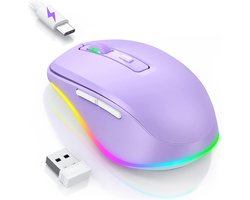 StayPowered Draadloze LED Muis - Stijlvol & Stil met Muisbeweger - Oplaadbaar - 4 Instelbare DPI-niveaus - Plug & Speel - Universele Compatibiliteit - Compact & Efficiënt - Paars - Levering Sneller dan Aangegeven!
