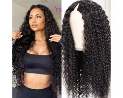 Frazimashop-Braziliaanse Remy water diep golf half pruik - 24 inch - V part wig -Pruik dames echt haarstuk - V part wig human hair 180% Densiteit - Pruik lang haar - Haarwerken echt haar