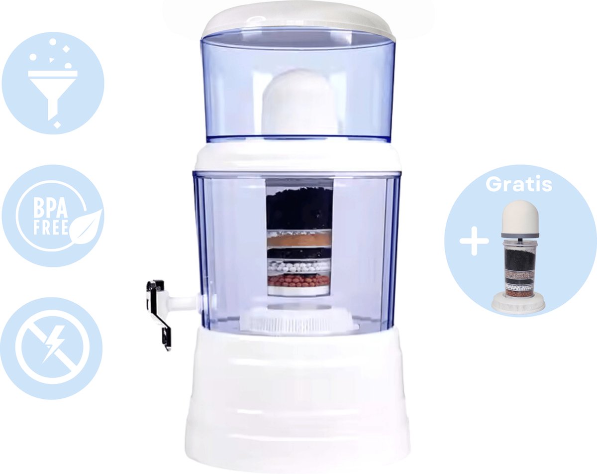 AquaGuard® Waterzuiveringsapparaat - Waterfilter - Waterdispenser - Alkalisch - XL Waterreservoir 16 Liter - Mineraalwater - Gratis Extra Filterpakket