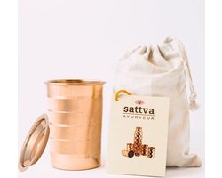 Koperen beker met deksel 'Stripe' - Sattva Ayurveda - 350 ml