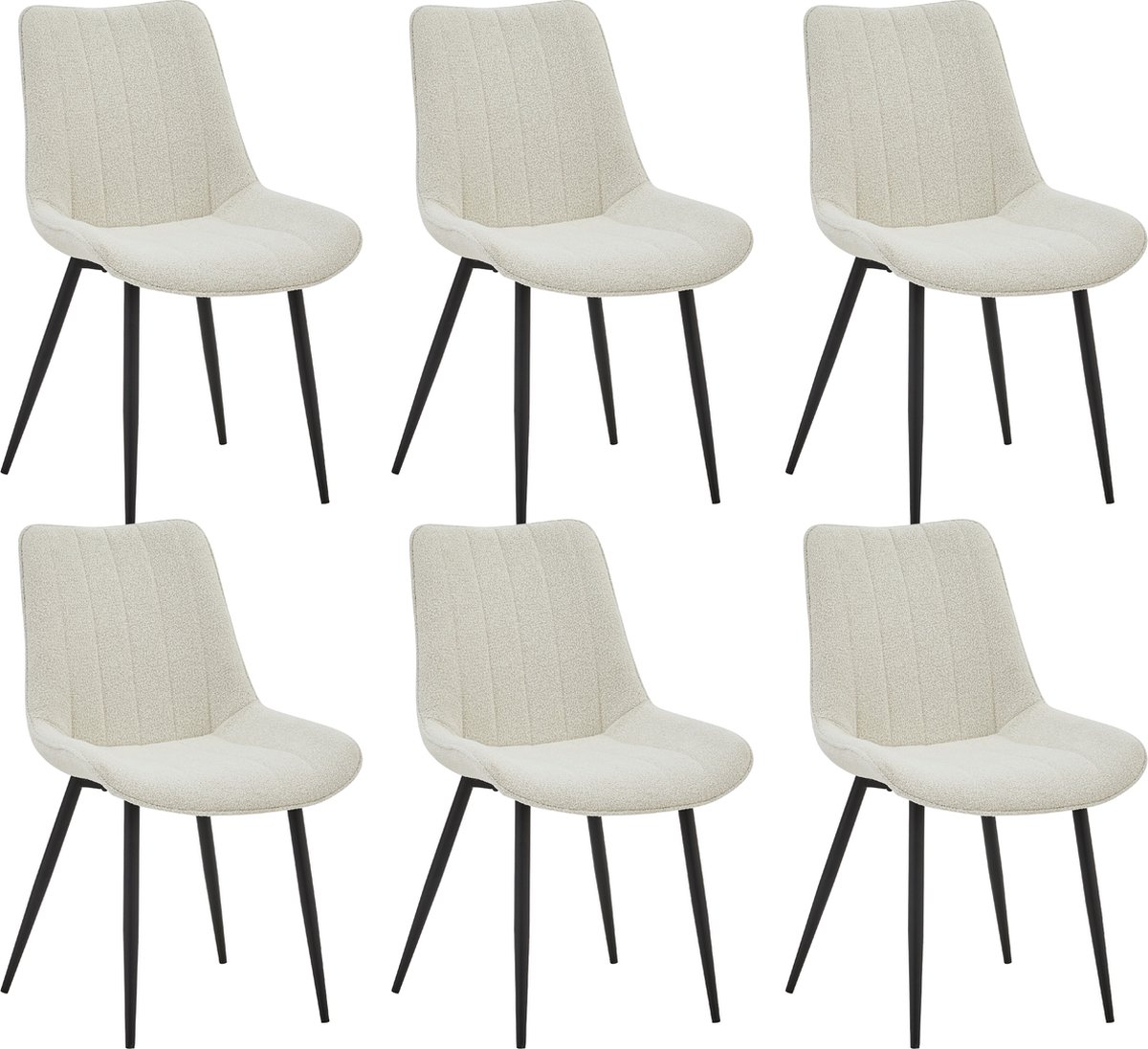 Colenis® - Verta Eetkamerstoelen - Set Van 6 - Wit - Bouclé stof - Industrieel - Stoelen