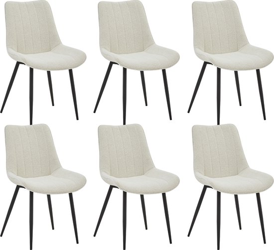 Colenis® - Chaises de salle à manger Verta - Set de 6 - Wit - Tissu bouclé - Industriel - Chaises