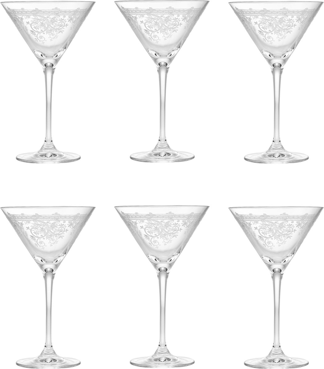 Livellara Luigi XV - Martini/Cocktail/drinkglas - 200ml - transparant - gegraveerd - zeer elegant design - Set van 6