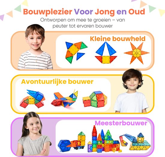 Magna Minds - Magnetic Tiles - Magnetisch Speelgoed - 100 stuks - Constructie speelgoed - Magnetische tegels - Montessori speelgoed - Magnetic toys - Magnetische bouwstenen - Speelgoed Kinderen