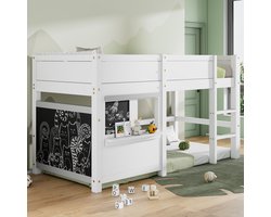 Gutent Kinderbed (Zonder matras) met twee houten planken om te schilderen, met plankje, 90x200cm, Wit