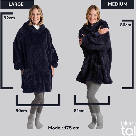 Couverture à capuche en polaire Blumtal avec manches - Couverture confortable portable - couverture à capuche avec 2 poches avant et capuche petite - Bleu foncé