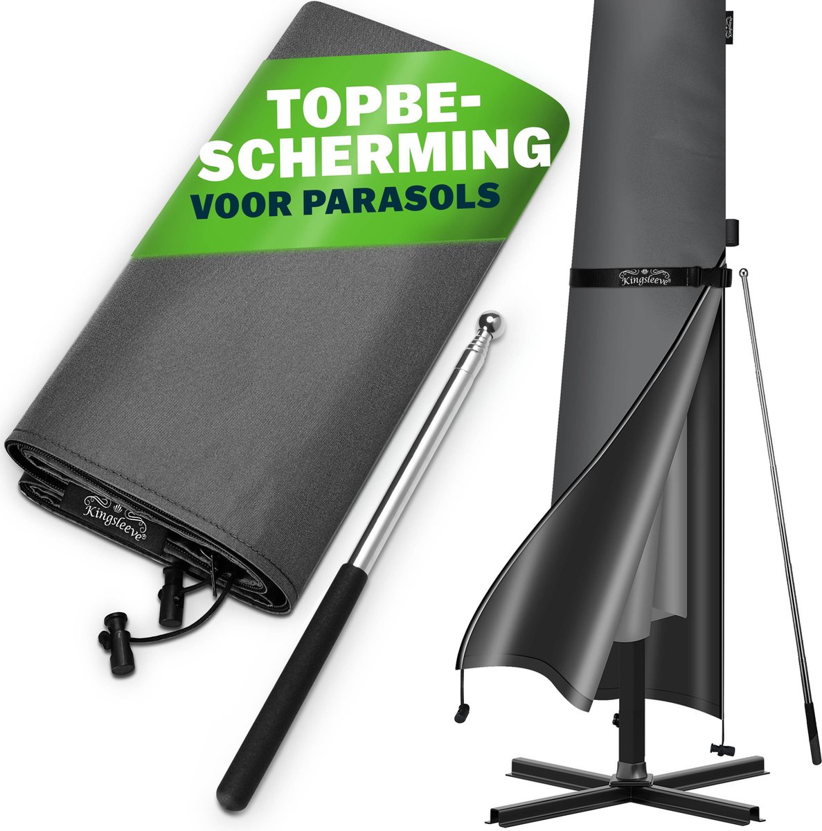 Kingsleeve Parasolhoes tot Ø350cm - Weerbestendig Robuust - Grijs antraciet