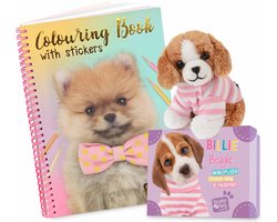 Studio Pets® cadeauset mini Beagle knuffel Billie 8 cm met koffertje – inclusief honden kleurboek – cadeau voor kinderen
