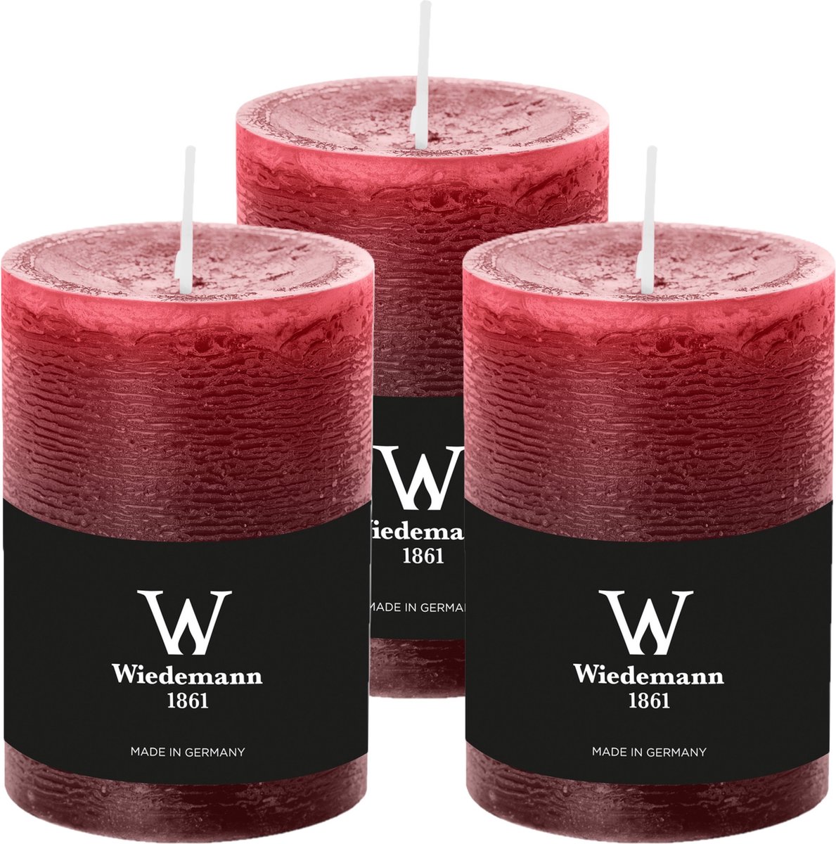 Wiedemann Cilinderkaars/stompkaars - 3x - rustieke kaars - bordeauxrood - 7 x 10 cm - 43 branduren Bordeaux rood