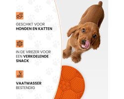 Eat Slow Live Longer Likmat - Ø 22 cm - Slowfeeder Honden en Katten - Anti Schrok - Voermat - Likvoerbak - Voor Nat Voer en Brokken - Vaatwasserbestendig - Voetbal - Anti Slip - Voerpuzzel Kat - Oranje