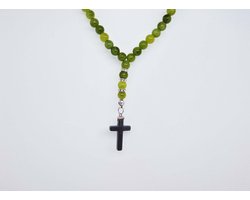 Handgemaakte Natuurstenen Autohanger "Kraal Koreaanse jade"- Met metalen hanger "Kruis" - 8 mm diameter van de korrel- Mooie accessoire en decoratie voor de auto