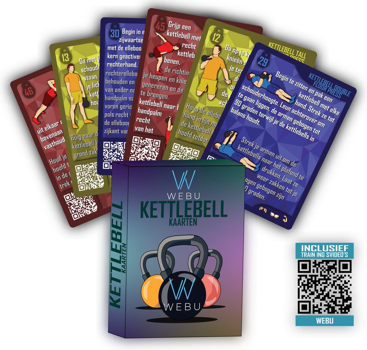 Afbeelding 3 van WEBU Workout Dobbelstenen + Bodyweight, Dumbbell, Weerstandsband en Kettlebell Workout Kaarten | Incl. Trainingsvideo's - Fitness - Crossfit - Thuis Sporten - Krachttraining - Yoga - Weerstandsbanden